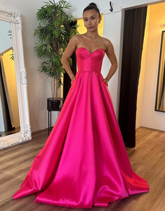 Fuchsia A-Line Sweetheart Long Prom Dress