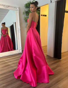 Fuchsia A-Line Sweetheart Long Prom Dress