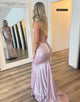 Pink Mermaid Spaghetti Back Lace-up Prom Dress