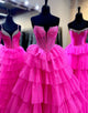 Fuchsia A-Line Sweetheart Tiered Long Prom Dress