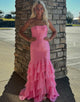 Sky Blue Strapless Mermaid Cascading Ruffles Prom Dress