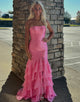 Sky Blue Strapless Mermaid Cascading Ruffles Prom Dress