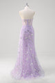 Light Purple Mermaid Strapless Sequin Tulle Slit Prom Dress