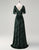 Dark Green A-Line Applique V-neck Half Sleeve Prom Dress