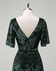 Dark Green A-Line Applique V-neck Half Sleeve Prom Dress