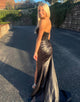 Black Mermaid Sweetheart Applique Ruched Slit Prom Dress