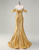 Golden Mermaid Strapless Sequin Ruched Prom Dress