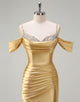 Golden Mermaid Strapless Sequin Ruched Prom Dress