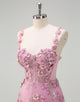 Taro 3D Flower A-Line Spaghetti Lace Applique Tulle Prom Dress