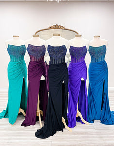 Mermaid Crystal Bateau-Neck Ruched Slit Prom Dress