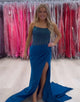 Mermaid Crystal Bateau-Neck Ruched Slit Prom Dress