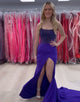 Mermaid Crystal Bateau-Neck Ruched Slit Prom Dress