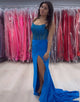 Mermaid Crystal Bateau-Neck Ruched Slit Prom Dress