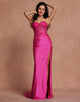 Fuchsia Sweetheart Mermaid Applique Long Prom Dress with Slit