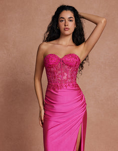 Fuchsia Sweetheart Mermaid Applique Long Prom Dress with Slit