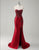 Burgundy Mermaid Applique Sequin Strapless Prom Dress with Slit