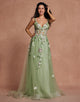 Green Spaghetti Sequins A-Line Tulle Sequins Applique Long Prom Dress