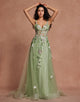 Green Spaghetti Sequins A-Line Tulle Sequins Applique Long Prom Dress