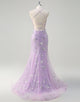 Mermaid Halter Crystal Flower Tulle Prom Dress