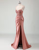 Dusty Rose Mermaid Spaghetti Sequin Applique Prom Dress