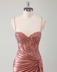 Dusty Rose Mermaid Spaghetti Sequin Applique Prom Dress