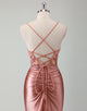 Dusty Rose Mermaid Spaghetti Sequin Applique Prom Dress