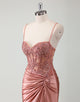 Dusty Rose Mermaid Spaghetti Sequin Applique Prom Dress