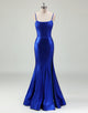 Royal Blue Mermaid Spaghetti Slit Prom Dress