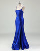 Royal Blue Mermaid Spaghetti Slit Prom Dress