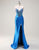 Mermaid Blue Sweetheart Neck Beaded Slit Prom Dress