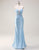 3D Flower Mermaid Sky Blue Sweetheart Neck Beaded Ruched Prom Dress