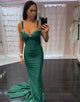 Dark Green Mermaid Spaghetti Crystal Prom Dress