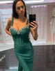 Dark Green Mermaid Spaghetti Crystal Prom Dress