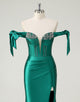 Mermaid Dark Green Sweetheart Neck Beaded Slit Prom Dress