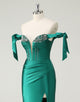 Mermaid Dark Green Sweetheart Neck Beaded Slit Prom Dress