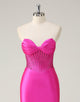 Fuchsia Mermaid Sweetheart Crystal Ruched Prom Dress