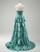 Chic A-Line Peacock Green Bateau Neck Tiered Prom Dress