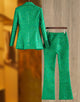 Green Peaked Lapel Single Breasted Jacquard 2 Piece Women Suit