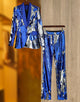 Royal Blue Fashion Shawl Lapel Single Buckle Sequin 2 Piece Women Suit