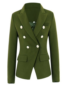 Army Green Slim Fit Peak Lapel Women Blazer