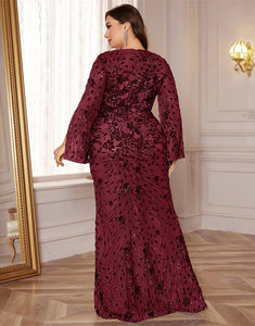 Elegant Half Slit Long Sleeves Formal Dress with Crystal