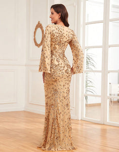 Gorgeous Sheath Half Slit Long Sleeves  Formal Dress with Applique