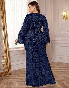 Elegant Half Slit Long Sleeves Formal Dress with Crystal