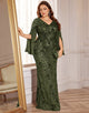 Elegant Half Slit Long Sleeves Formal Dress with Crystal