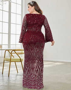 Elegant V-Neck Half Slit Long Sleeves Formal Dress with Sequin