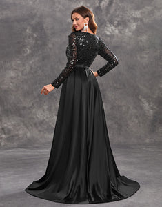 Noble Long Sleeves Chapel Train Formal Dress with Sequin