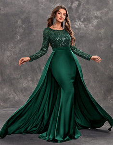 Noble Long Sleeves Chapel Train Formal Dress with Sequin