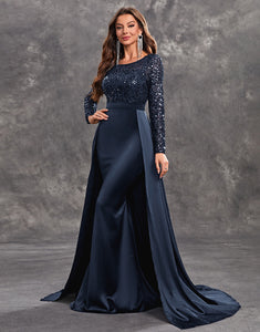 Noble Long Sleeves Chapel Train Formal Dress with Sequin