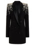 Black Fashion Peaked Lapel Double Breasted Crystal  Decorate Women Blazer