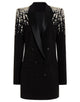 Black Fashion Peaked Lapel Double Breasted Crystal  Decorate Women Blazer